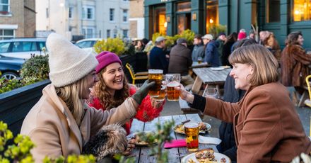 Shepherd Neame Celebrating pubs reopening at the Rose in June Margate on Monday evening