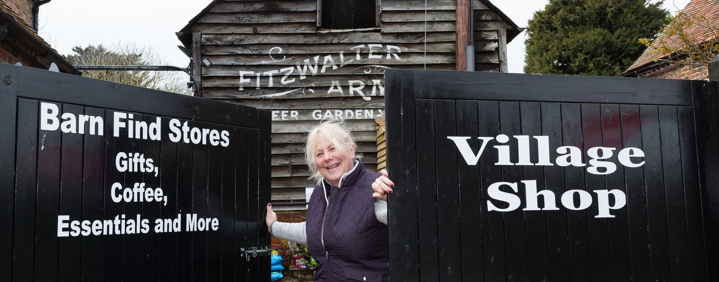 Shepherd Neame Fitz Walter Arms Licensee Lynn Fisher outside the new shop