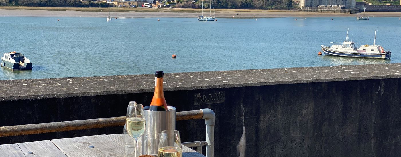 Copper Rivet table with castle in distance